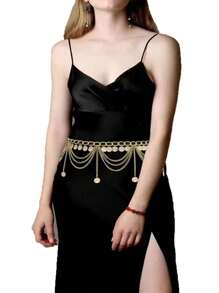 1 sztuka damski metalowy łańcuszek z frędzlami, pasek z łańcuszkiem na talię dla kobiet dziewcząt regulowany pasek z ogniwami do sukienki w rozmiarze S letnia szkoła jesień, jesień, Halloween