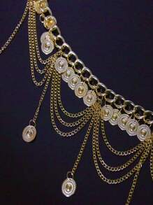 1 sztuka damski metalowy łańcuszek z frędzlami, pasek z łańcuszkiem na talię dla kobiet dziewcząt regulowany pasek z ogniwami do sukienki w rozmiarze S letnia szkoła jesień, jesień, Halloween