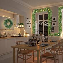 VA-Cerulean Fir Garland 3m 5m 8m Christmas Garland, Christmas Garland With Lighting, Christmas Decoration Garlands With Red Berries And Pine Cones, For Indoor And Outdoor Decoration Of Doors, Walls And Stairs - B型-500cm - 查看 4