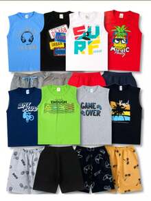 Kit 6 Pieces Of ASSORTED Children's Clothing For BOYS - 3 Blouses + 3 Shorts Xx - Nhiều màu - Xem 5