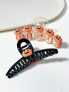 1pc New Acrylic Pumpkin Hair Clip, Halloween Holiday Costume Decoration Fall Winter Claw Clip Hair Accessories For Women For Vacation Outfits Woman