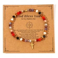 1 pieza Nuevo brazalete de moda con cristales de colores mixtos y cuentas, chapado al vacío, regalo exquisito para mujeres y niñas, regalo de Pascua, viene con tarjeta de bendición, excelente para mejores amigas - Multicolor - Ver 12