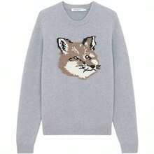 Maison Kitsuné Men's Big Fox Head Classic Pullover Wool Knit Top Grey