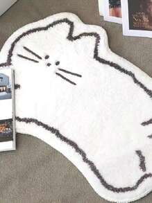 1pc/2pcs (Set Of 2) Faux Wool Fabric, Washable Bottom. Cute Cartoon Cat Shaped Carpet, Indoor Decorative Rug, Washable Carpet, Suitable For Bedroom, Living Room, Office, Home Decor, Room Decor Mat, Suitable For Winter Entryway Decor Bathroom Kitchen Decor - Multicolor - View 5