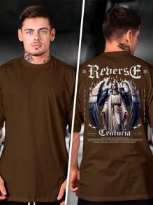 Reverse Centuria Men's Oversized Streetwear T-Shirt 100% Cotton Shirt New Release - 鏽棕色 - 查看 2