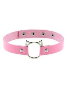 1pc Punk Gothic Rivet Pink Choker Necklace, Suitable For Women Daily Party Wear, Halloween Christmas Party Creative Birthday Valentine's Day Gift - Pink - View 22