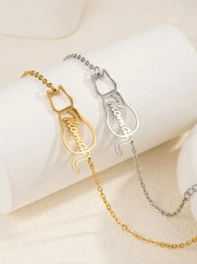 1pc Personalized Durable Elegant Cat Name Bracelet, Customized Memorial Cat Jewelry Gift For Mom, Cat Lover, Missing Cat, Christmas, Anniversary, Birthday, Bridesmaid, Party