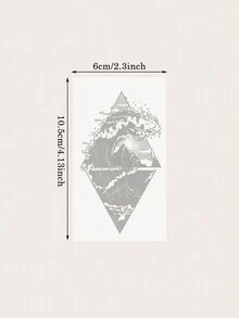 1 件果汁临时纹身，几何三角形，浮世绘波浪化妆图案逼真人体艺术防水蓝色显示不反光假纹身贴纸持久 5-14 天适合男女 - 黑色 - 查看 5