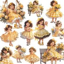 20pcs/Set Colorful Paper 4cm Cute Yellow Dress Decor Stickers For Girls Scrapbooking,School Supplies,Back To School - Multicolor - View 1