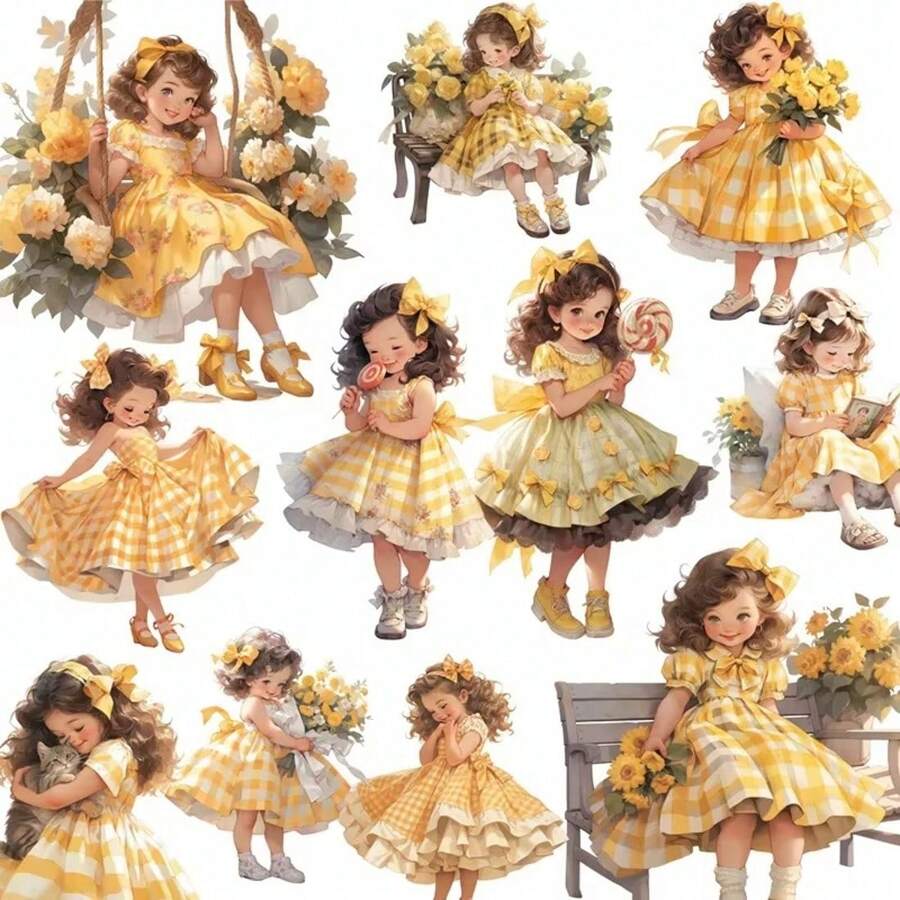 20pcs/Set Colorful Paper 4cm Cute Yellow Dress Decor Stickers For Girls Scrapbooking,School Supplies,Back To School - Multicolor - View 1