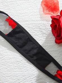 Women's Sexy Floral Flocked & Mesh Bodysuits - Black - View 5