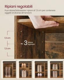 VASAGLE Panca Scarpiera, Scarpiera con Seduta, Scarpiera Ingresso con 4 Scomparti e 2 Ripiani Regolabili, Facile da Montare, per Corridoio, Camera da Letto, Bianco Nuvola/Marrone Vintage - Castano - Visualizzare 2