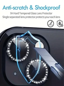1 Set Flash Diamond Rhinestone Camera Lens Protector Film Set For Phone 12/12 Mini/12 Pro/12 Pro Max,Phone 13/13 Mini/13 Pro/13 Pro Max,Phone 11/11 Pro/11 Pro Max,Phone 14/14 Puls/14 Pro/14 Pro Max,Phone 15/15 Puls/15 Pro/15 Pro Max, Inlaid Imitation Diamond Decorated Camera Cover Tempered Glass Protecting Cover, Colorful Imitation Diamond