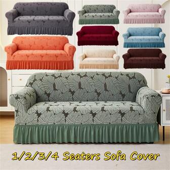 1PC Jacquard Leaf Skirt Sofa Cover Anti Slip For Living, Bedroom Room Armchair Cover Elastic Plaid Corner Sofa Covers Dustproof Couch Slipcover 1/2/3/4 Seat Sectional Sofa Cover - 1 Seat :Suitable For Sofas 90-125cm(35-49in) Long / 2 Seat :Suitable For Sofas 145-170cm(57-67in) Long / 3 Seat :Suitable For Sofas 190-210cm(74-83in) Long / 4 Seat :Suitable For Sofas 235-280cm(92-110in) Long