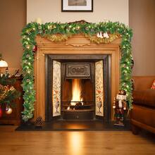 VA-Cerulean Fir Garland 3m 5m 8m Christmas Garland, Christmas Garland With Lighting, Christmas Decoration Garlands With Red Berries And Pine Cones, For Indoor And Outdoor Decoration Of Doors, Walls And Stairs - B型-300cm - 查看 3