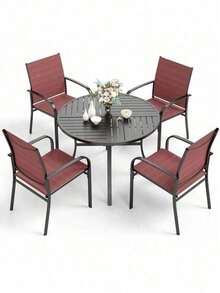 5 Piece Outdoor Dining Set Patio Furniture Set Round Table For Garden - 1 - 查看 1