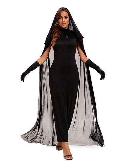 1 pieza Chal de novia vampiro, capa negra sexy de bruja diablo, capa de disfraz de bruja para fiesta y actuación dramática, ropa de otoño para mujer