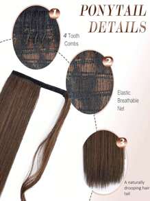 Extensión de cola de caballo sintética de 18 a 34 pulgadas de largo, extensiones de cabello con cola de caballo con clip para mujeres (liso) - Marrón - Ver 6