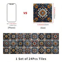 24pcs Mandala Tile Stickers Set, Self-Adhesive Waterproof Removable Wall Decals, Vintage Floral Decor For Bathroom And Kitchen, Artistic Wallpapers For Room Decoration, Plastic Material