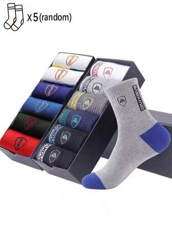 5 pares de calcetines informales con estampado de letras hasta el tobillo para hombre, para uso diario, sin caja