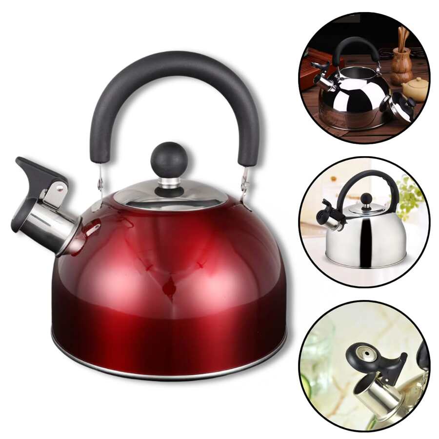 Chaleira Inox Apito 2,5 Litros Com Tampa Alça Cozinha Fogão Chá Café Restaurante - Prata - Visão 1
