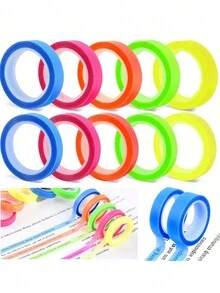 10 Rolls Assorted Fluorescent Memo Sticky Notes, Transparent Removable Waterproof Stationery Tapes, Student Supplies, DIY Decorations - Multicolor - View 2