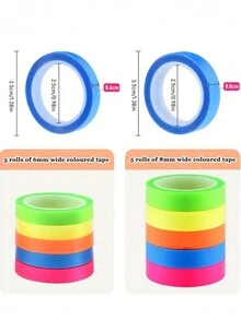 10 Rolls Assorted Fluorescent Memo Sticky Notes, Transparent Removable Waterproof Stationery Tapes, Student Supplies, DIY Decorations - Multicolor - View 7