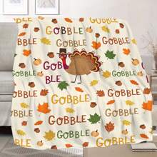 1pc Creative Turkey, Pumpkin Leaf & Gobble Letter Patterned Blanket, Suitable For Thanksgiving, Halloween, Christmas, Fall, Plush & Warm Thick Digital Printed Quality Throw Blanket, Great Gift For Family And Friends, Multipurpose For Office, Bed, Sofa, Dorm, Home, Room Decor - Multicolor - View 7