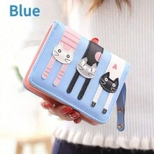 Cartoon Cute Cat Design Short Zip Closure Women Wallet, PU Leather Change Purse, Great Gift Idea For Students, Girls, Christmas - Pink Purse - Multicolor - View 12