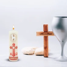 Paquete Con 10 Cirios Pascuales Decorados Incrustación De Cera Para Decoración o Recuerdos - Blanco - Ver 4