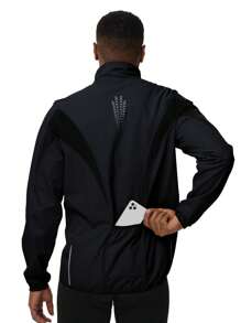 Boyfriend Style Men's Cycling Jacket With Rear Pocket, Active Mid Stretch Stand Collar Zip Up Windproof Jacket For Outdoor Fall Winter Wear - Black - View 3