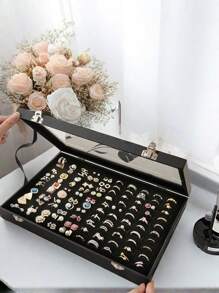 1pc 11/100 Slot Ring Jewelry Box With Lid, Earring Jewelry Tray, Minimalist Velvet Ring Jewelry Box, Jewelry Box, Earring Jewelry Storage Box, Dust-Proof Jewelry Display Box, Jewelry Display Dust-Proof Box, Back To School Gift For Her - Multicolor - View 13
