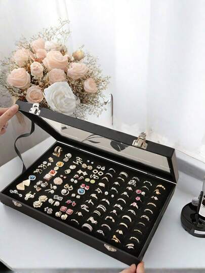 KYPHIREL 1pc 11/100 Slot Ring Jewelry Box With Lid, Earring Jewelry Tray, Minimalist Velvet Ring Jewelry Box, Jewelry Box, Earring Jewelry Storage Box, Dust-Proof Jewelry Display Box, Jewelry Display Dust-Proof Box, Back To School Gift For Her