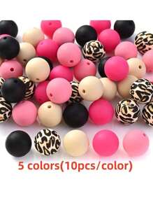 50 peças 15mm Silicone Contas Espaçadoras Redondas, Contas de Borracha com Estampa de Flores para Fazer Chaveiro Pulseira Colar Acessórios DIY