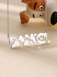 定制猫图案名字项链 男女皆宜 不锈钢定制项链吊坠个性颈链珠宝生日礼物