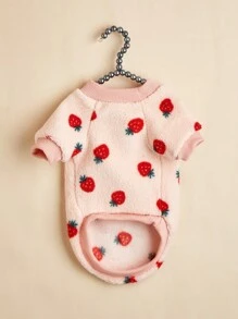 1pc Strawberry Fruit Pattern Plush Pet Clothes, Warm Dog Hoodie, Cat Sweatshirt - Multicolor - View 3