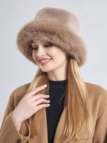 Women's Fluffy Hat For Winter With Stretch Cossack Russian Style White Warm Cap - Khaki - View 1