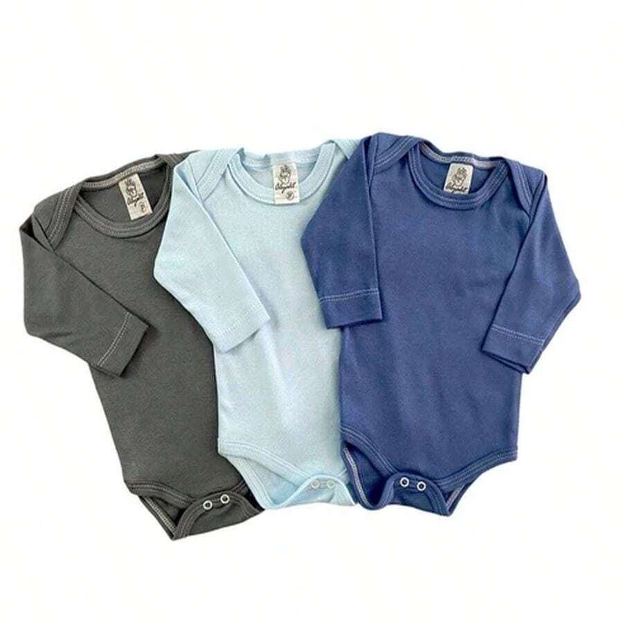 Plain Suedine Baby Body Kit 3 Pieces Boy, Girl And Neutral - 藍色 - 查看 1