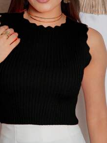 Modal Cropped Ribbed Knit Tank Top - 黑色 - 查看 2
