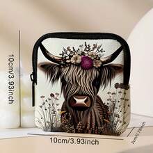 别致高地牛印花大容量仿皮钱包 - 防水，多功能，带拉链零钱包、钥匙和卡夹，以及无线耳塞存储数据线小挂包充电器便携包电缆整理盒行李旅行包电缆包电子数据线床头存储适用于旅行 Airpods 相机收集女性男性儿童圣诞礼物必备教师用品防水轻便大容量便携式配件 - 米色 - 查看 3