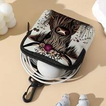 别致高地牛印花大容量仿皮钱包 - 防水，多功能，带拉链零钱包、钥匙和卡夹，以及无线耳塞存储数据线小挂包充电器便携包电缆整理盒行李旅行包电缆包电子数据线床头存储适用于旅行 Airpods 相机收集女性男性儿童圣诞礼物必备教师用品防水轻便大容量便携式配件 - 米色 - 查看 2