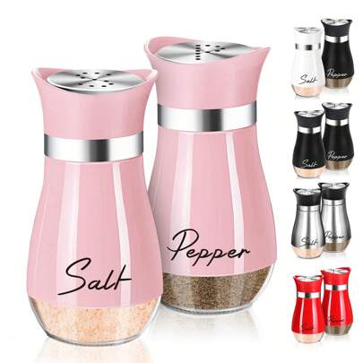2Pcs, Salt And Pepper Shakers Set, 4 Oz Glass Bottom Salt And Pepper Shakers With Stainless Steel Lids For Kitchen Gadgets Cooking Table, RV, Camping, BBQ Refillable Design, Kitchen Stuff, Christmas Gifts