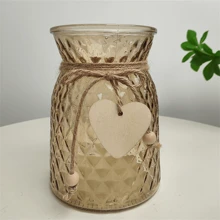 1pc Glass Vase With Wooden Hearts And Rope Modern Clear Textured Flower Vase Home Decor Centerpiece Table Decor Vase (Flowers Not Included) Gifts Birthday Graduation Back To School Room Decor School Supplies