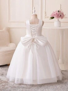 Teen Girl White Tulle Party Dress, Suitable For Middle And Birthday Performance Or Gathering