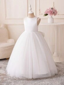 Teen Girl White Tulle Party Dress, Suitable For Middle And Birthday Performance Or Gathering
