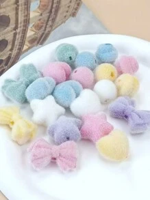10pcs/Set Mixed Style Flocked Heart, Star, Bell, Bow Beads DIY Decorative Jewelry Accessories