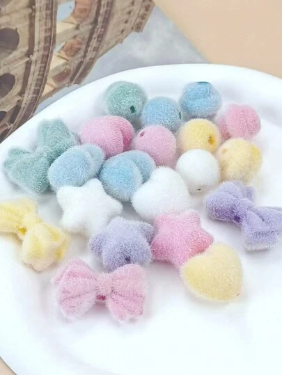 10pcs/Set Mixed Style Flocked Heart, Star, Bell, Bow Beads DIY Decorative Jewelry Accessories