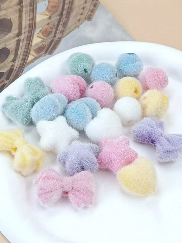 10pcs/Set Mixed Style Flocked Heart, Star, Bell, Bow Beads DIY Decorative Jewelry Accessories