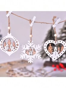 3PCS Farmhouse Drewniane ozdoby świąteczne w kształcie płatków śniegu, wiszące ozdoby choinkowe, drewniane ozdoby decoupage DIY Craft w kształcie płatków śniegu, rustykalne ozdoby reniferowe, zimowe dekoracje świąteczne w krainie czarów ze sznurkiem, Halloween, dekoracja na Halloween