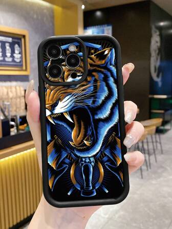 Premium Tiger Pattern Fingerprint-Proof, Anti-Drop Black Corundum Textured Phone Case Compatible With Apple/Samsung//OPPO/Realme/Infinix